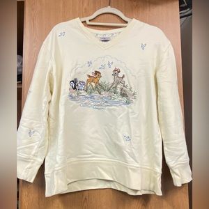 Vintage The Disney Store Women's Bambi Pale Yellow Vneck Sweatshirt Embroidered